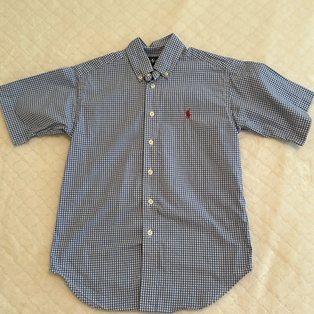 Boys Polo Ralph Lauren SS Button Down Blue Gingham Size S (8)